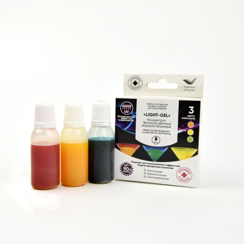 Complex food additive – set of food dyes Kreda Light-gel, fluorescent concentrate for coloring, 3 pieces
