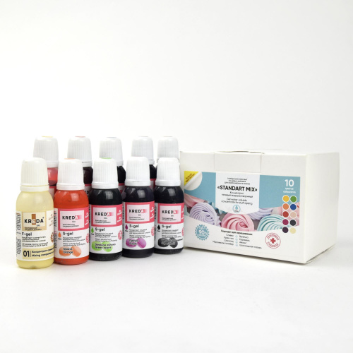 STANDART MIX multi-color Set of gel water-soluble food concentrates, 9pcs*20ml + mixing component concentrate 20ml